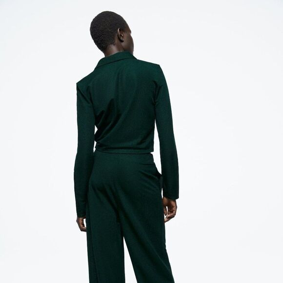 Zara T-SHIRT WITH RUCHING DEEP GREEN - Picture 3 of 7